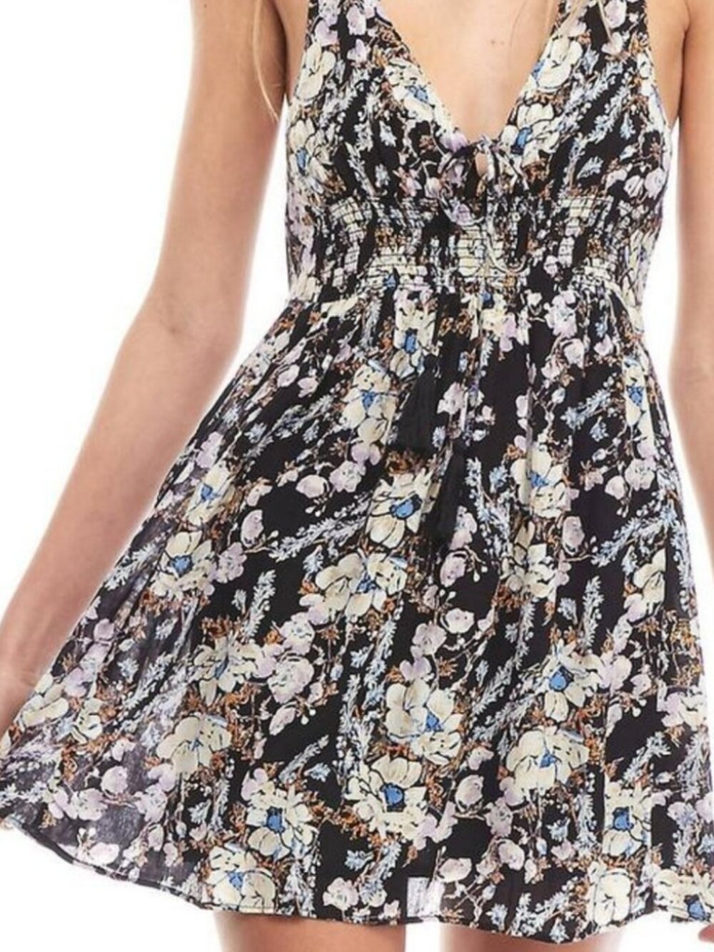 Free People Washed Ashore Halter Mini Dress Black Floral Size L